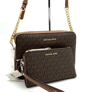 Michael Kors Large EW Crossbody Bag & Large Double Zip Wallet Brown